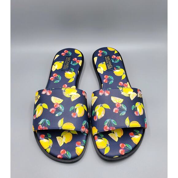 NIB Michael Kors Deanna Sequined Fruit Print Slide Sandal Navy Multi Size 7M - Picture 3 of 16